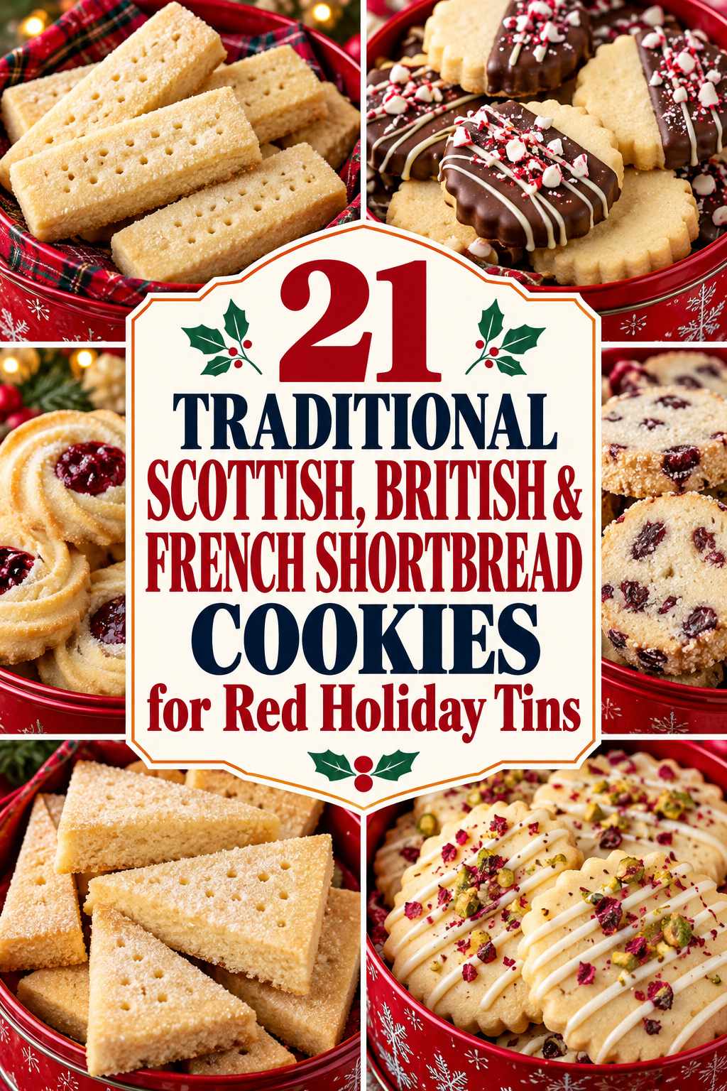 21 Traditional Scottish, British & French Shortbread Cookies for Red Holiday Tins