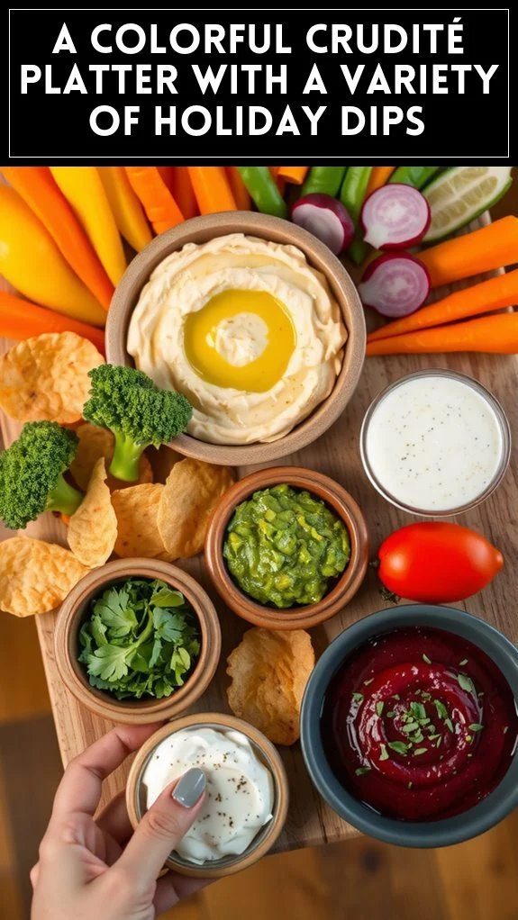 A Colorful Crudité Platter With a Variety of Holiday Dips