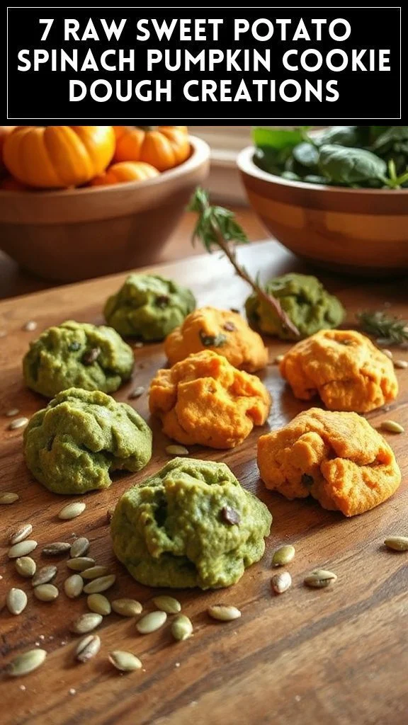 7 Raw Sweet Potato & Spinach Pumpkin Cookie Dough Creations