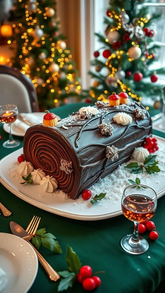 festive chocolate log dessert