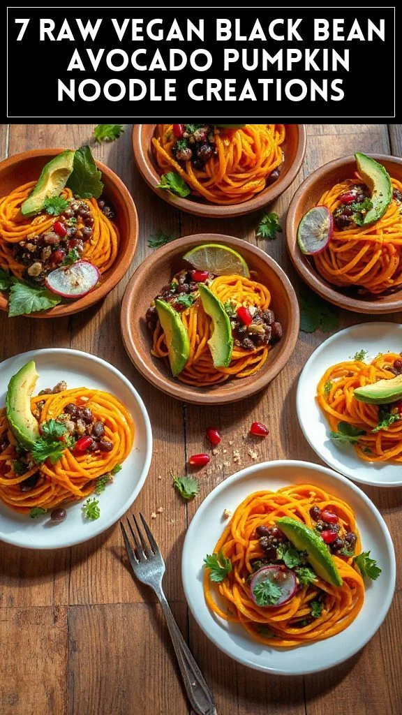 7 Raw Vegan Black Bean & Avocado Pumpkin Noodle Creations